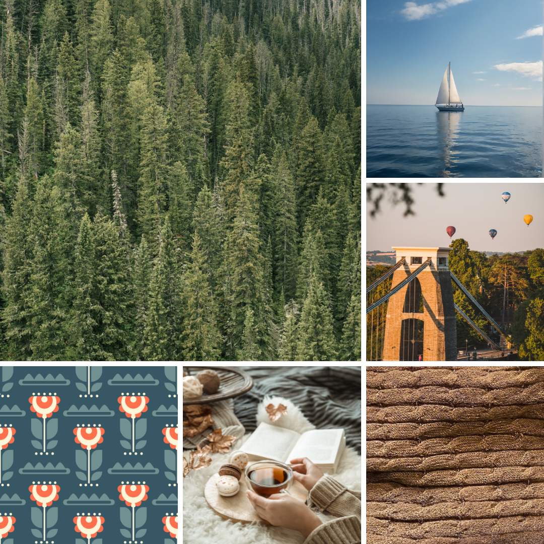 Inspiration mood board: woodland, sailing, Bristol, hygge, natural textures